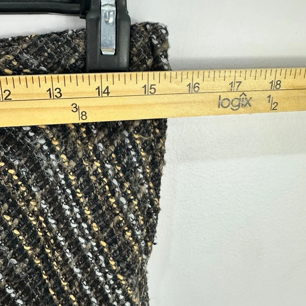 H&M Pencil Skirt 8 Black Boucle Ruffle Tweed Old Money Office Chic Dark Academia
